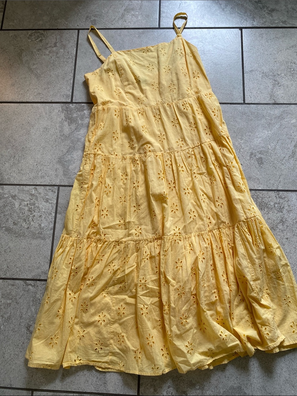 Chaps Yellow Cotton Eyelet Maxi Sundress